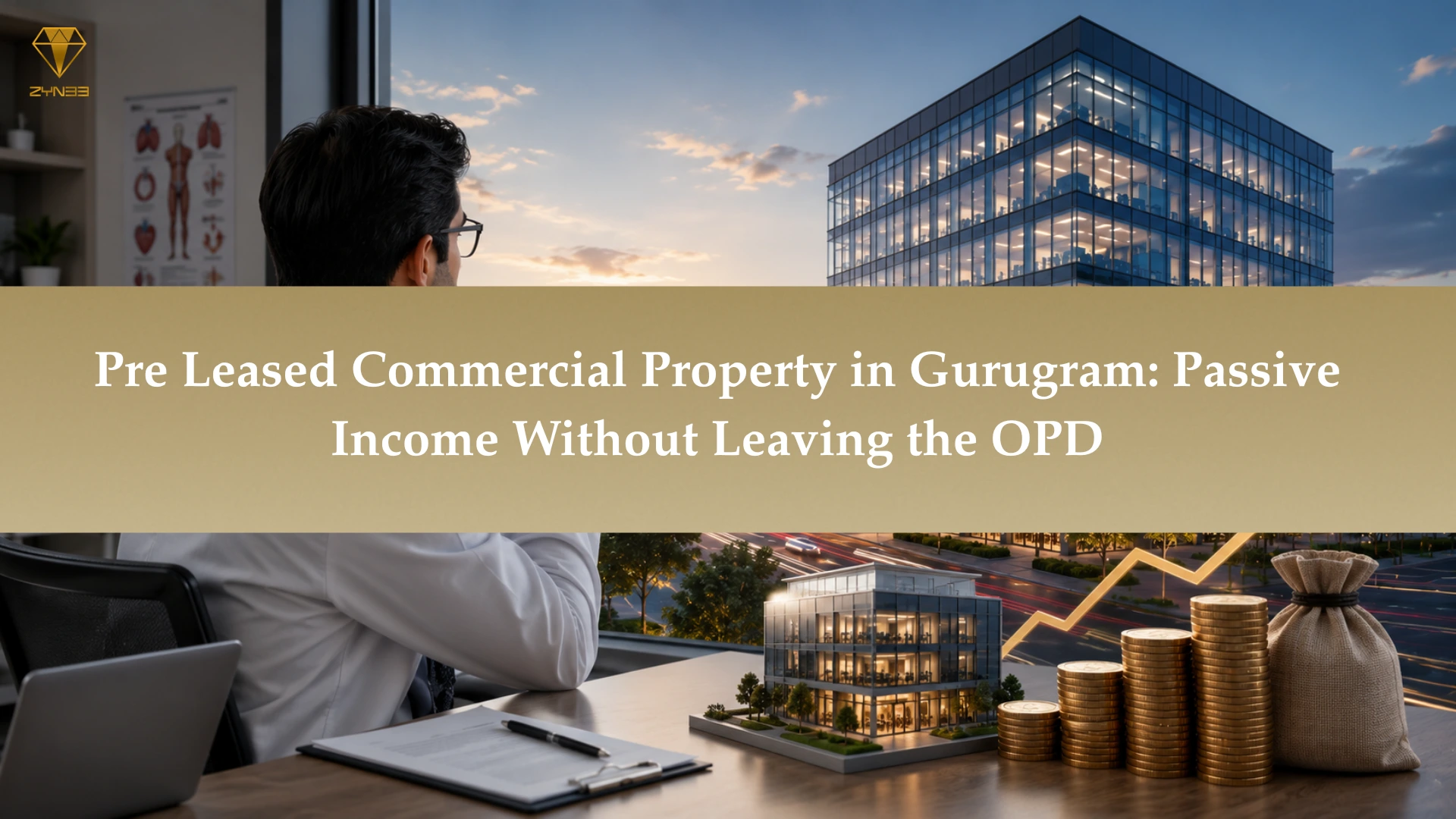 Doctor reviewing pre-leased commercial property in Gurgaon for secure passive rental income investment
