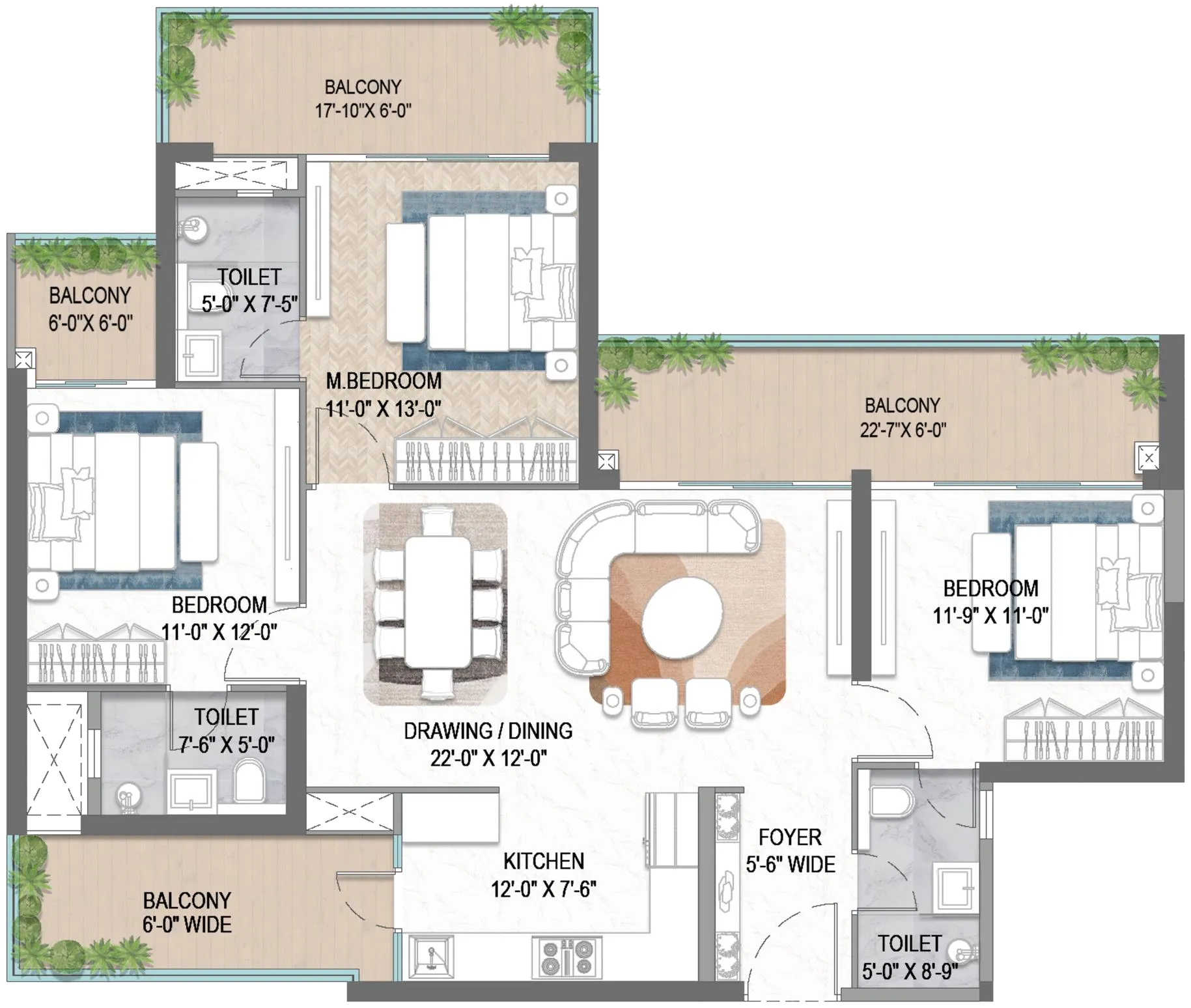 Floor Plan 3 BHK