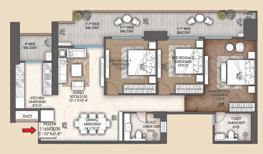 Floor Plan 3 BHK