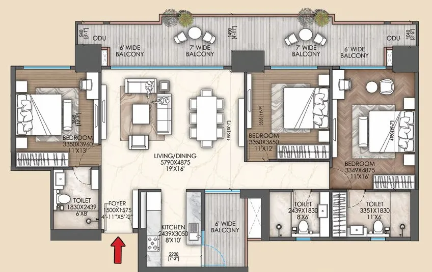 Floor Plan 3 BHK