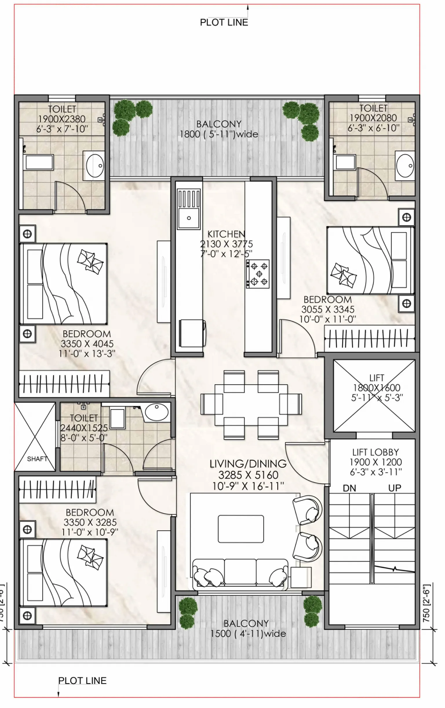Floor Plan 3 BHK
