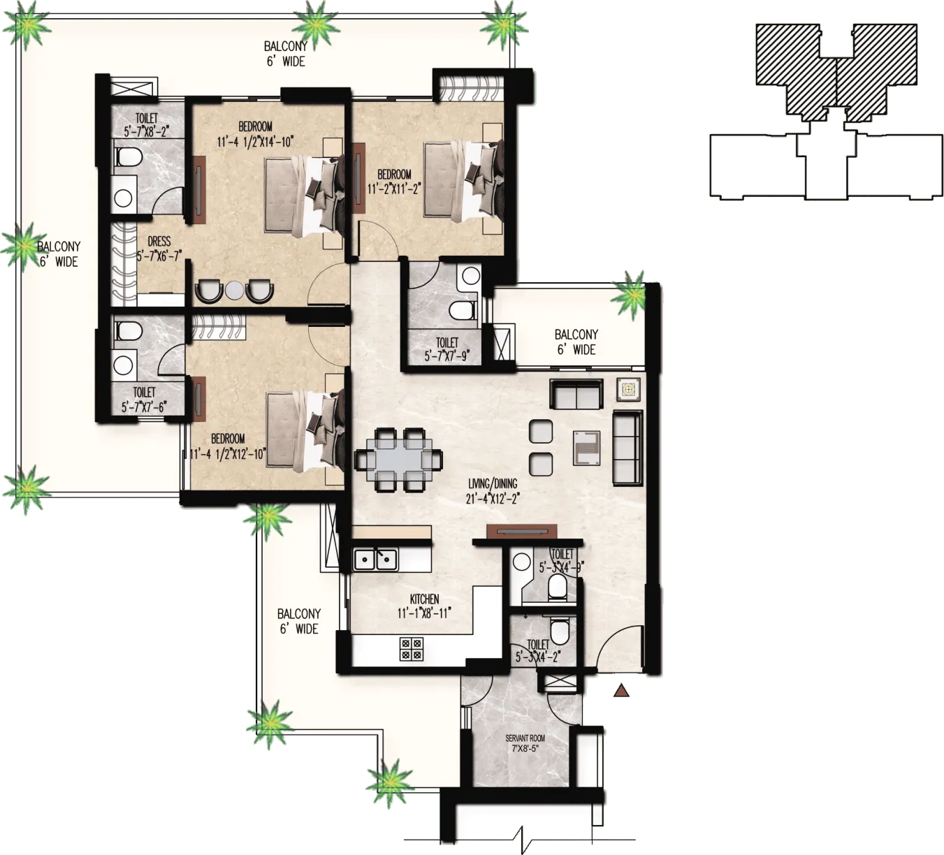 Floor Plan 3 BHK