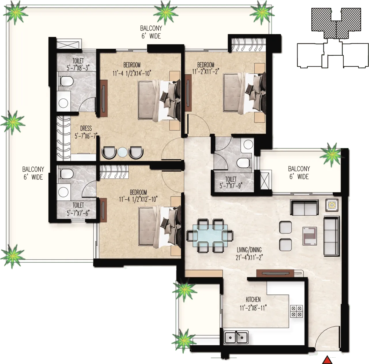 Floor Plan 3 BHK