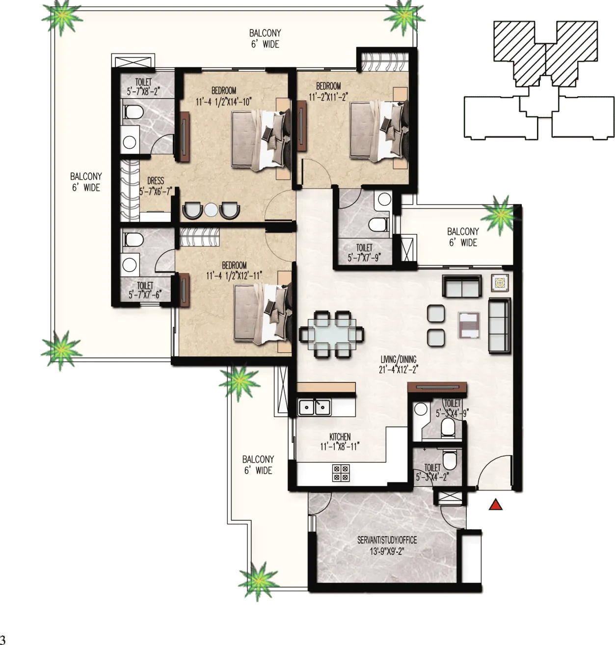 Floor Plan 3 BHK