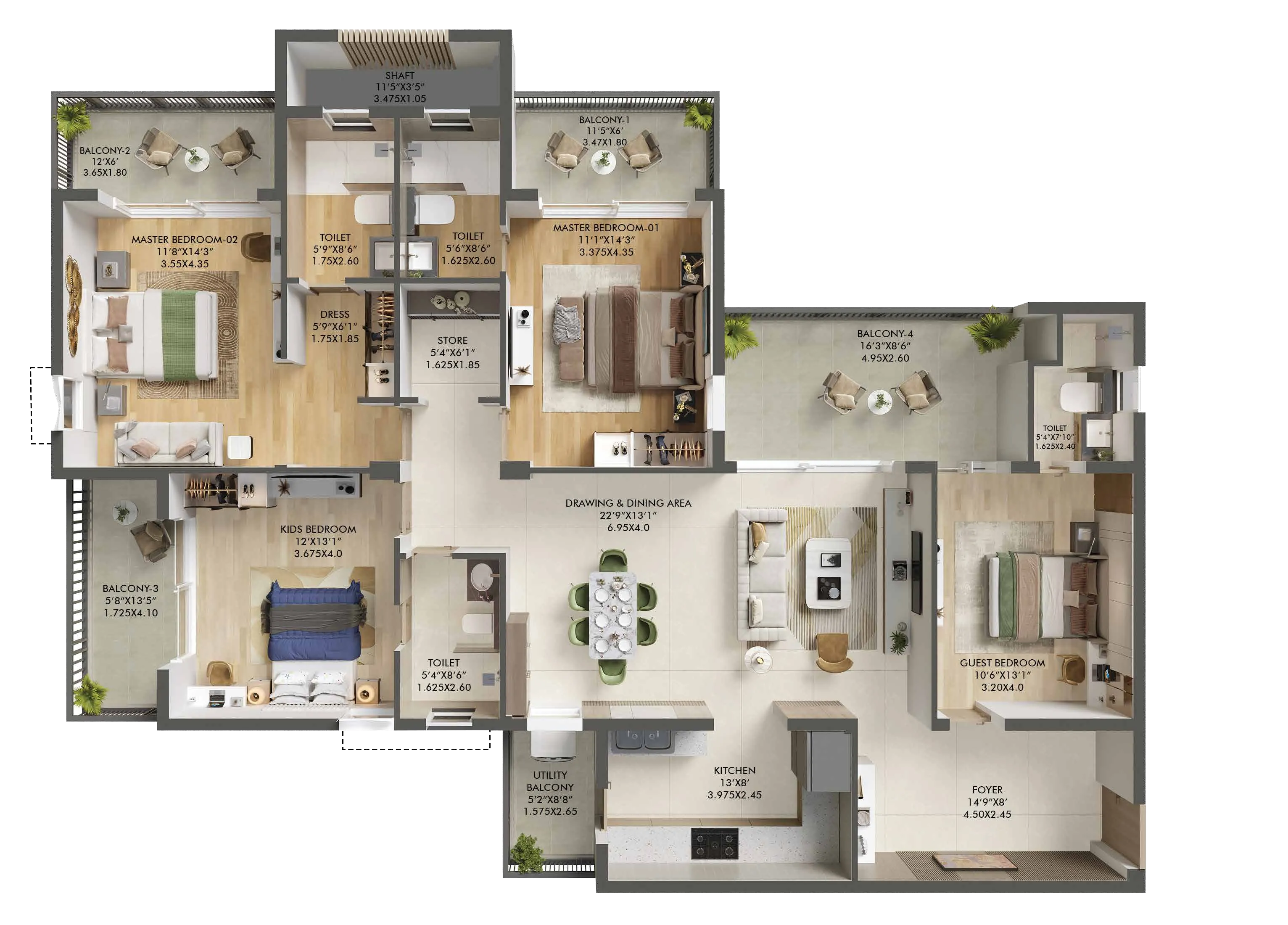 Floor Plan 4 BHK