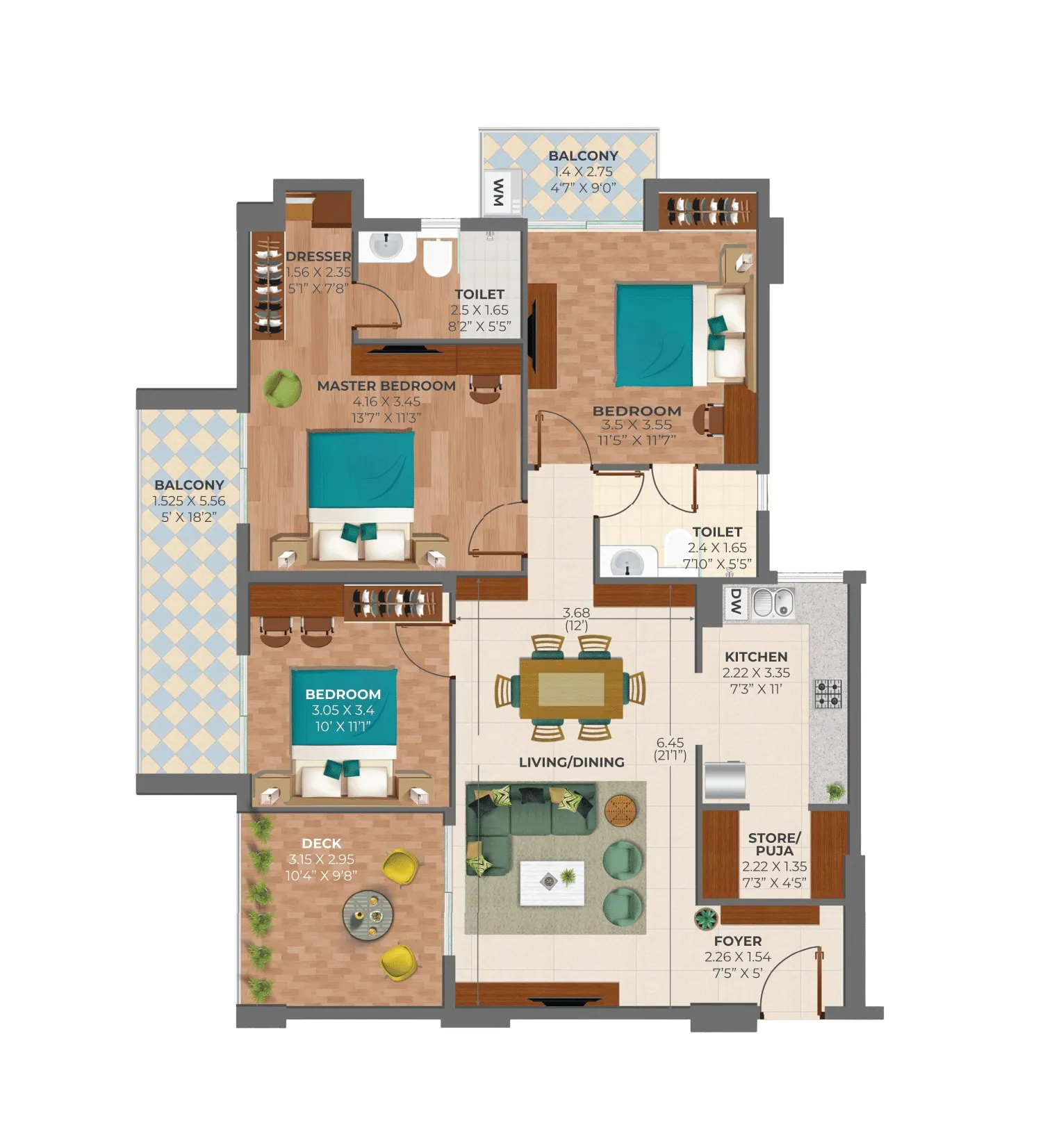 Floor Plan 3 BHK