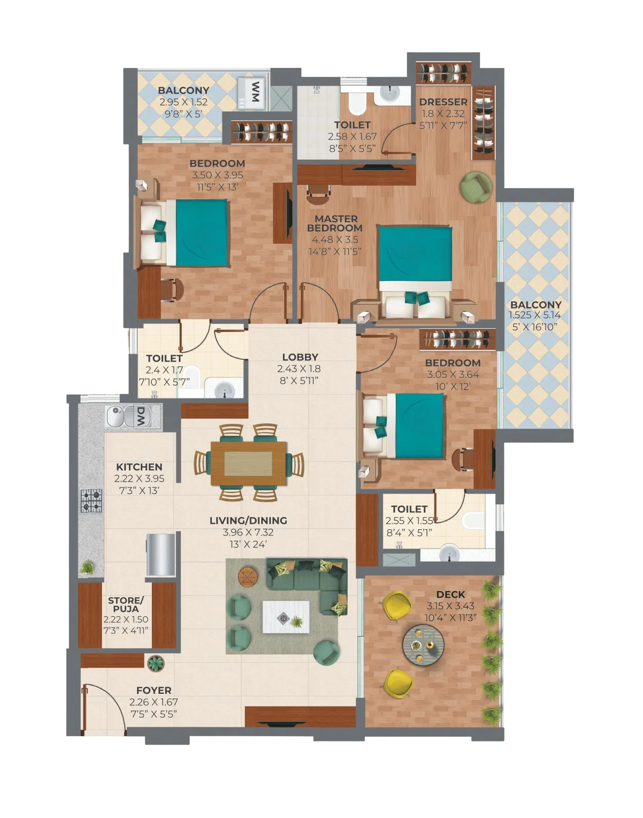 Floor Plan 3 BHK
