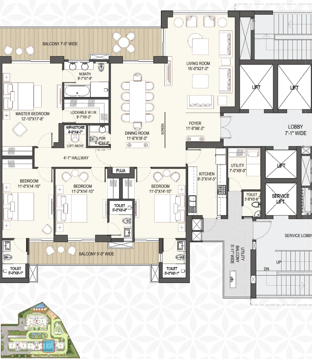 Floor Plan 4 BHK+SQ