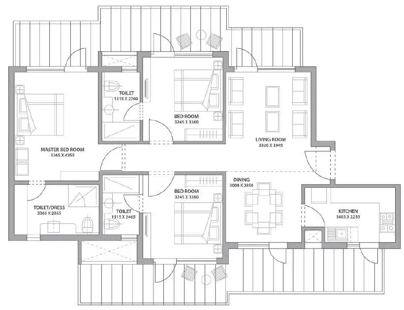 Floor Plan 3 BHK