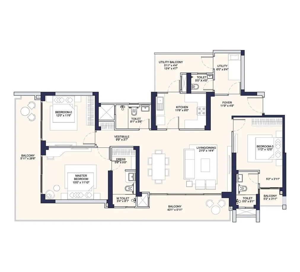 Floor Plan 3 BHK