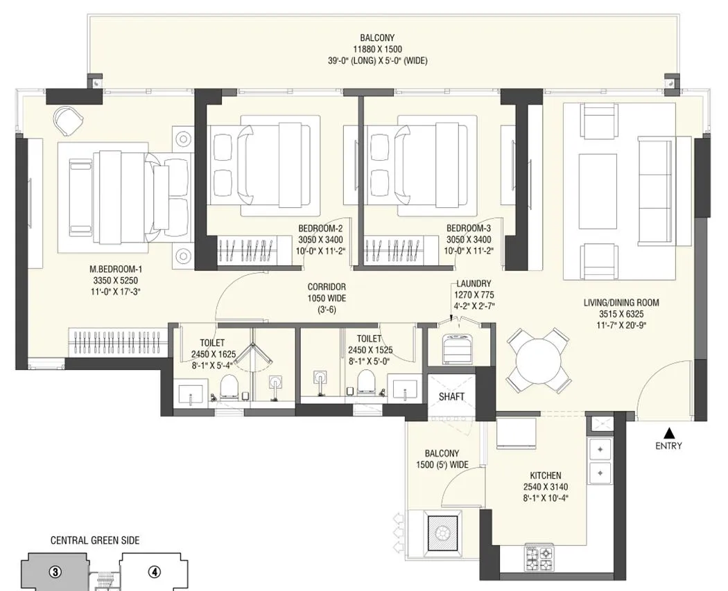 Floor Plan 3 BHK