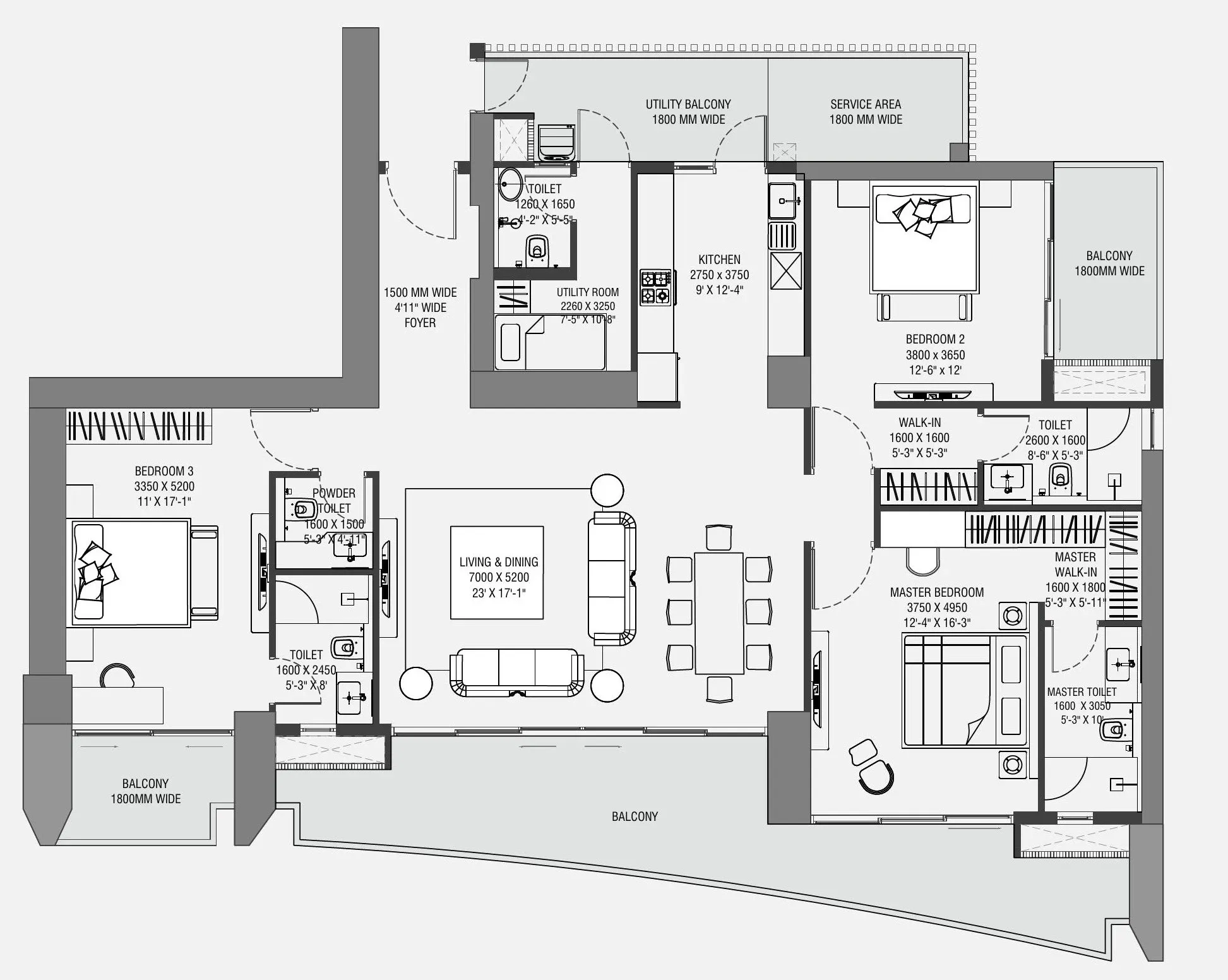 Floor Plan 3 BHK