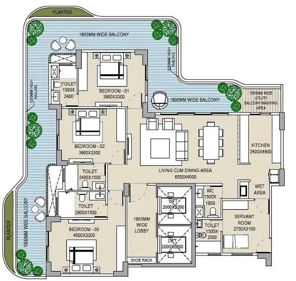 Floor Plan 3 BHK