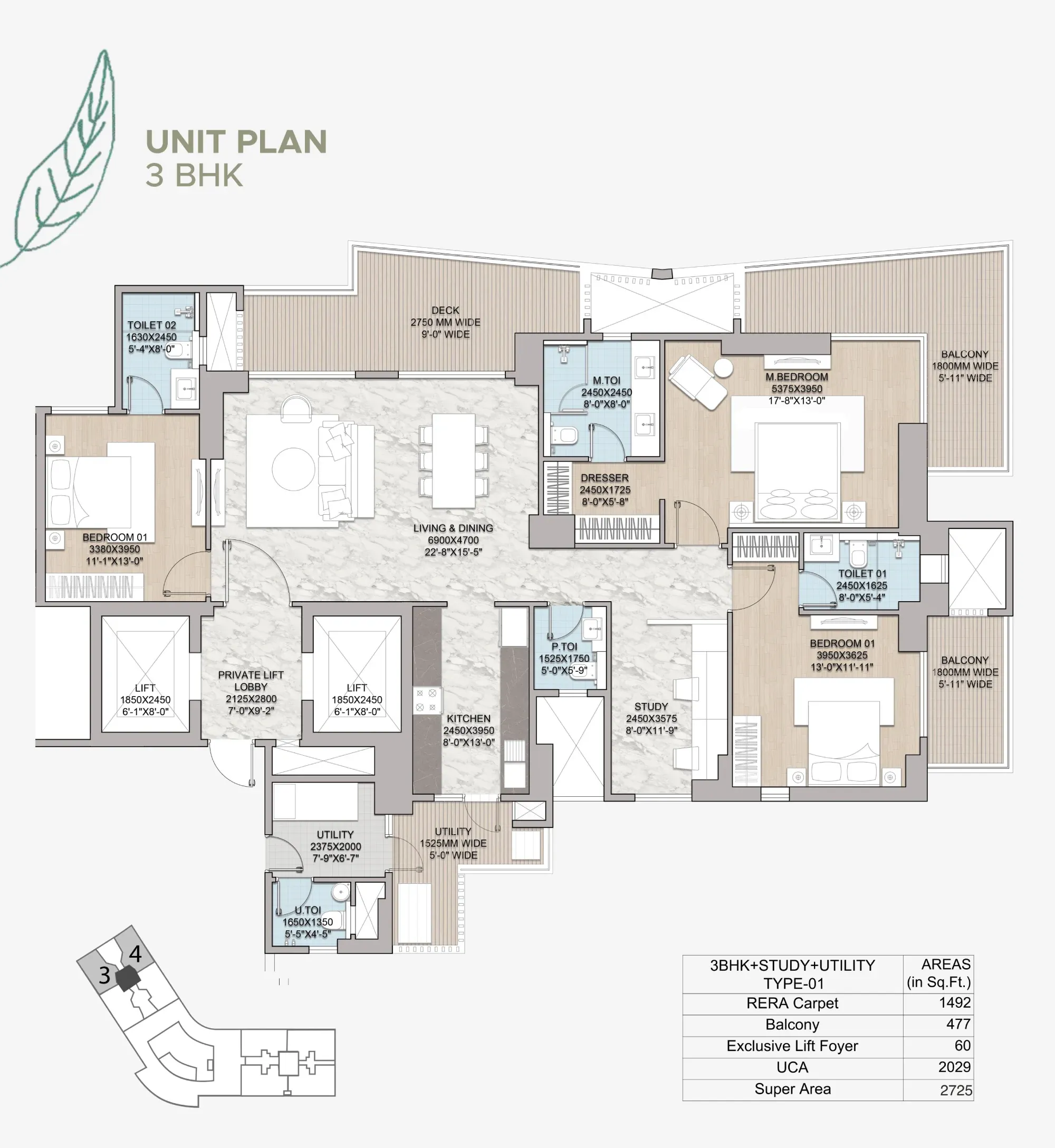 Floor Plan 3 BHK