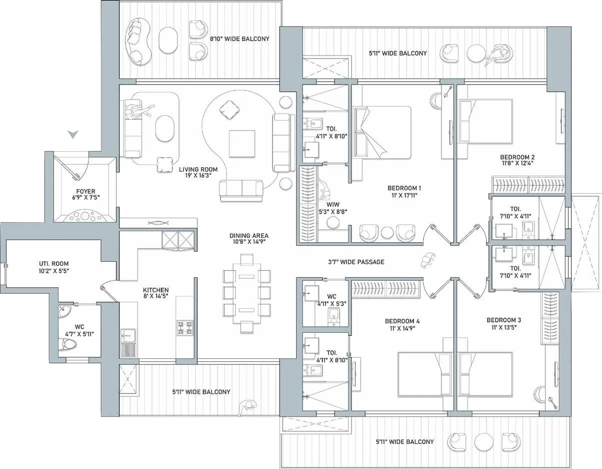 Floor Plan 4 BHK
