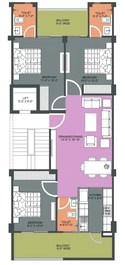 Floor Plan 3 BHK