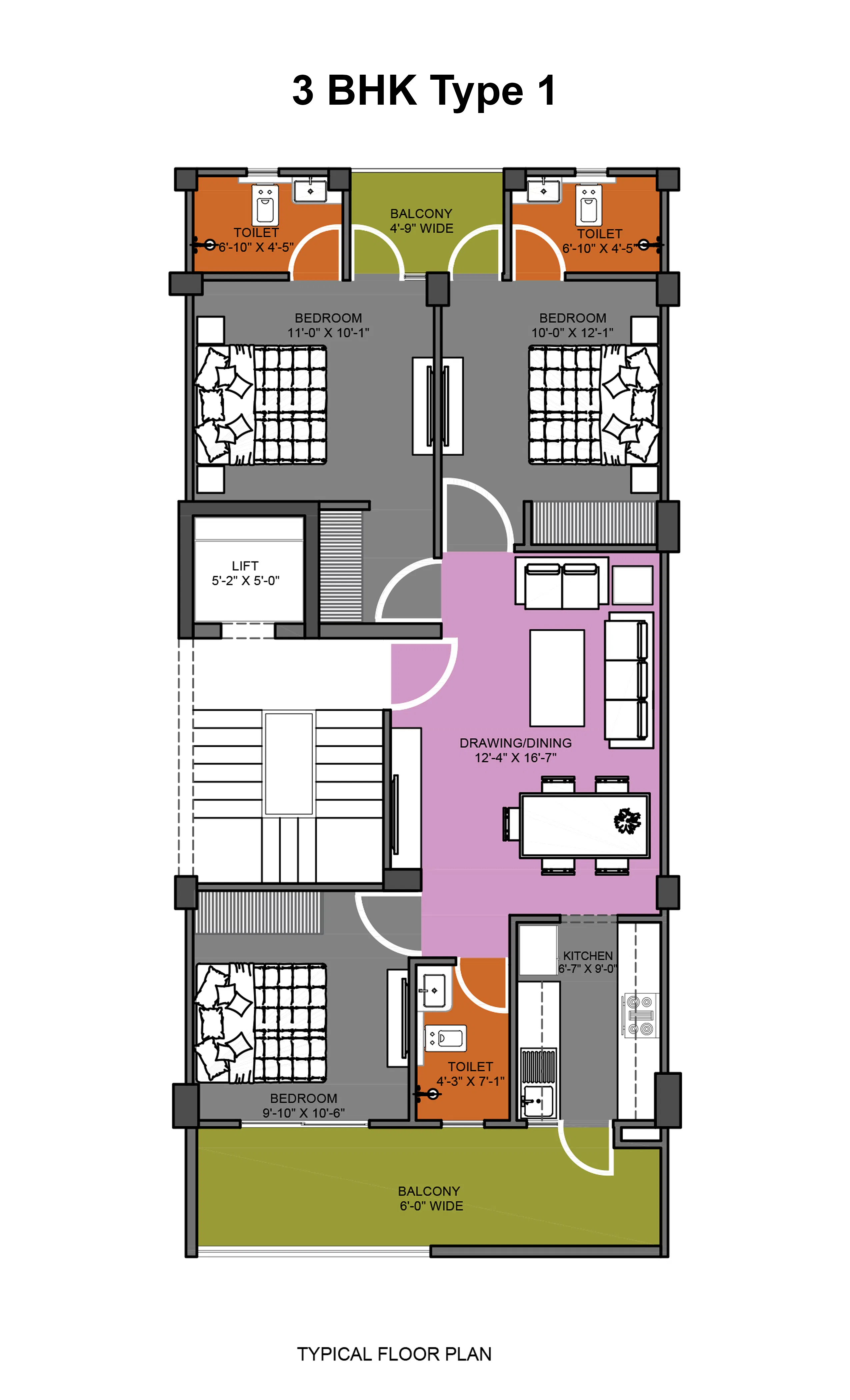 Floor Plan 3 BHK