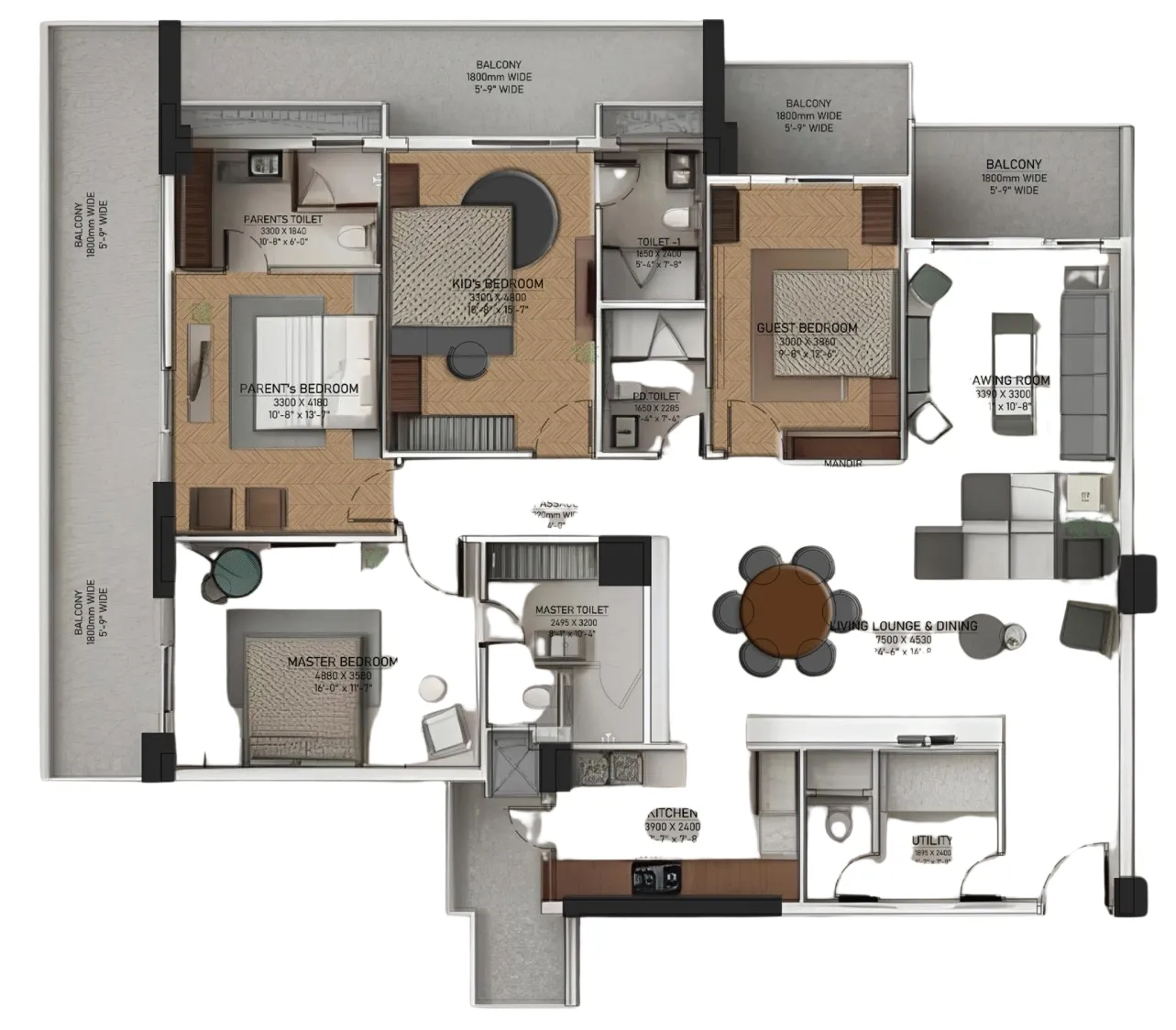 Floor Plan 4.5 BHK