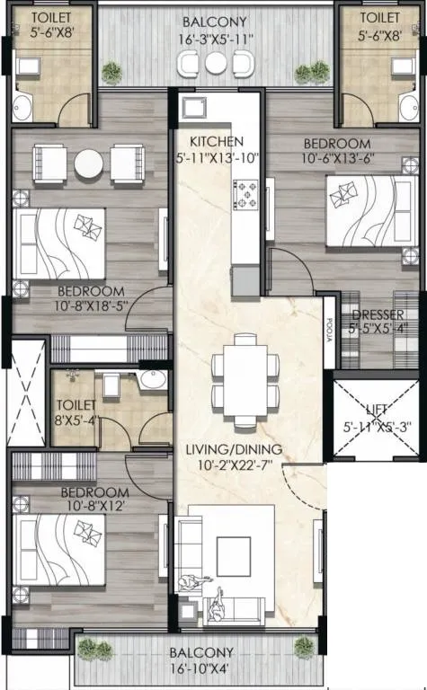 Floor Plan 3 BHK