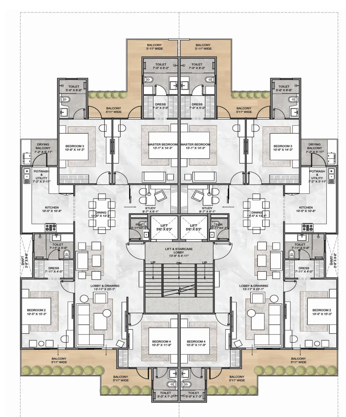 Floor Plan 4 BHK + Study
