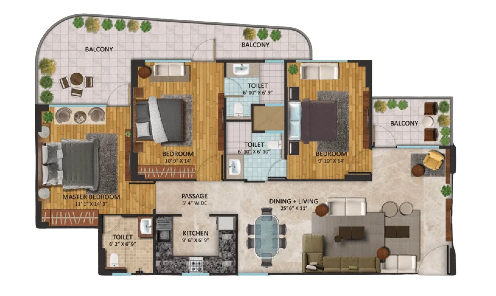 Floor Plan 3 BHK