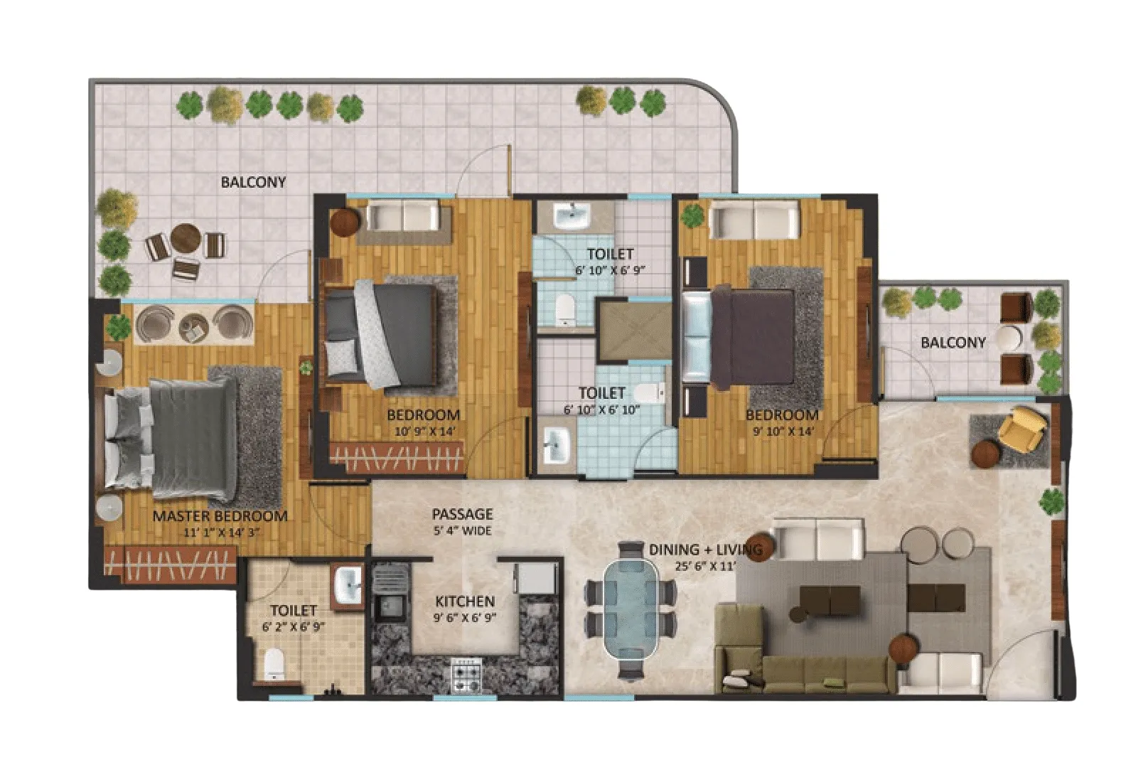 Floor Plan 3 BHK