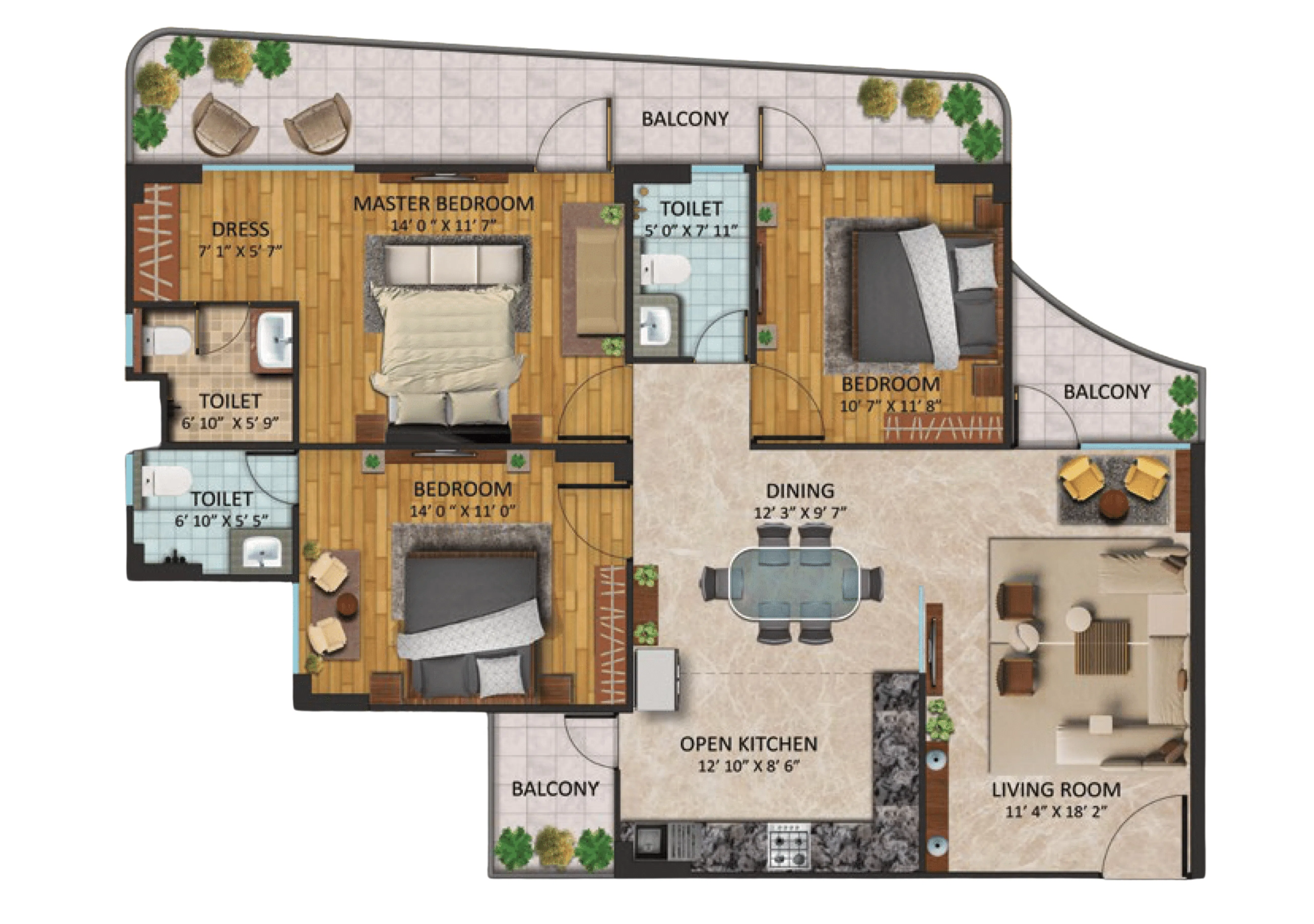 Floor Plan 3 BHK