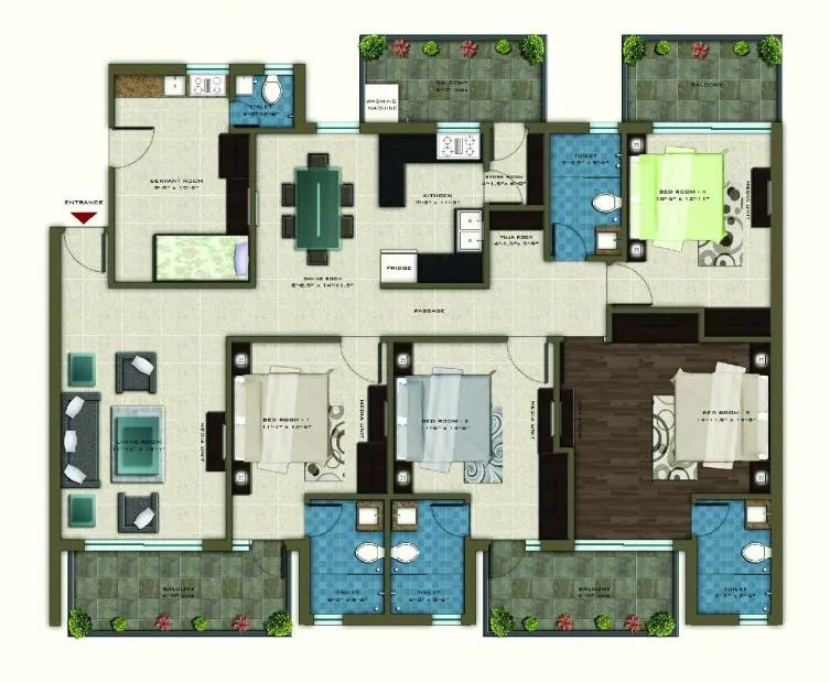 Floor Plan 4 BHK + Servant Room