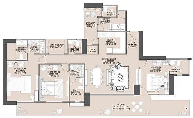 Floor Plan 3 BHK + Servant Room
