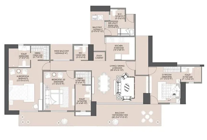 Floor Plan 3 BHK + Servant Room
