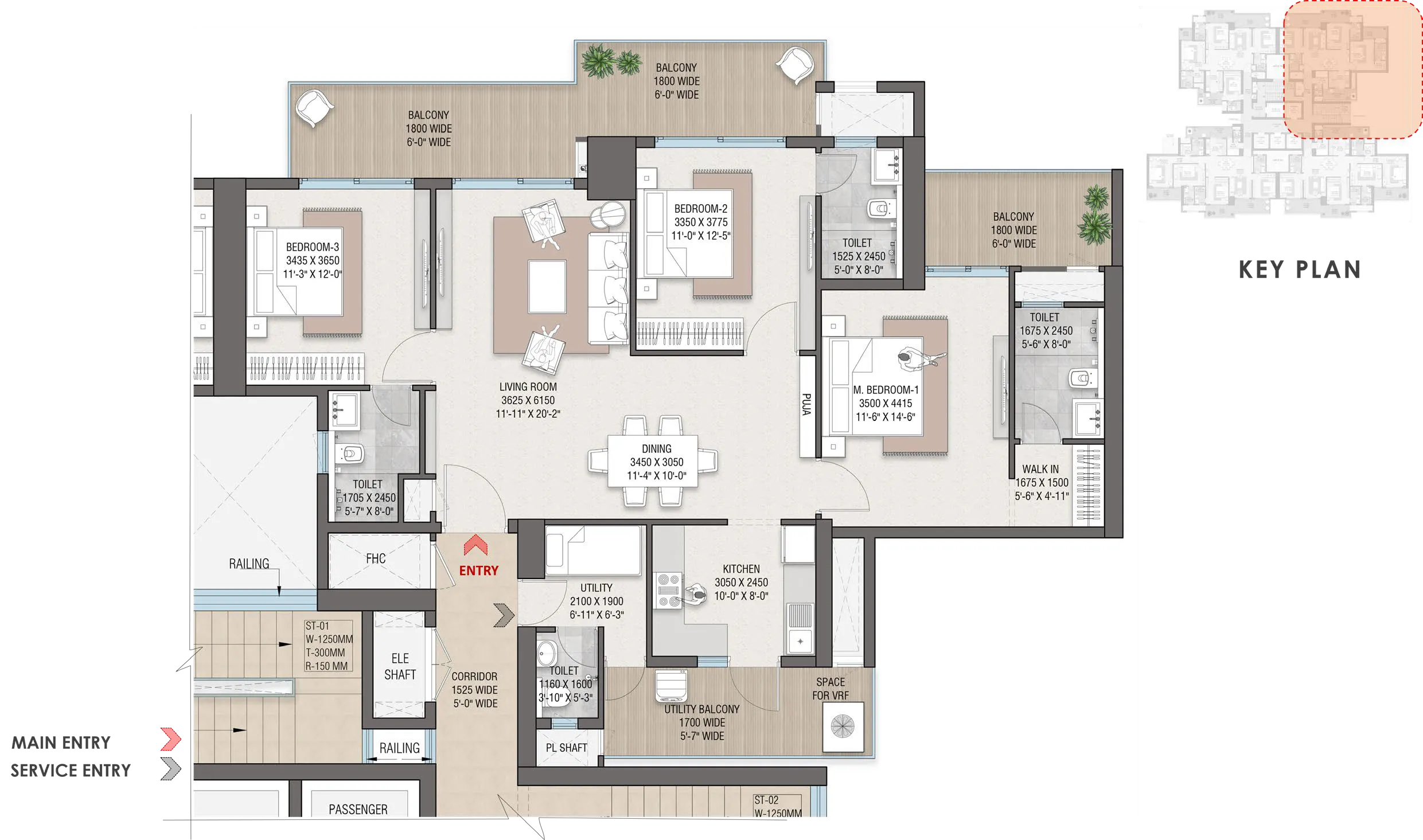 Floor Plan 3 BHK