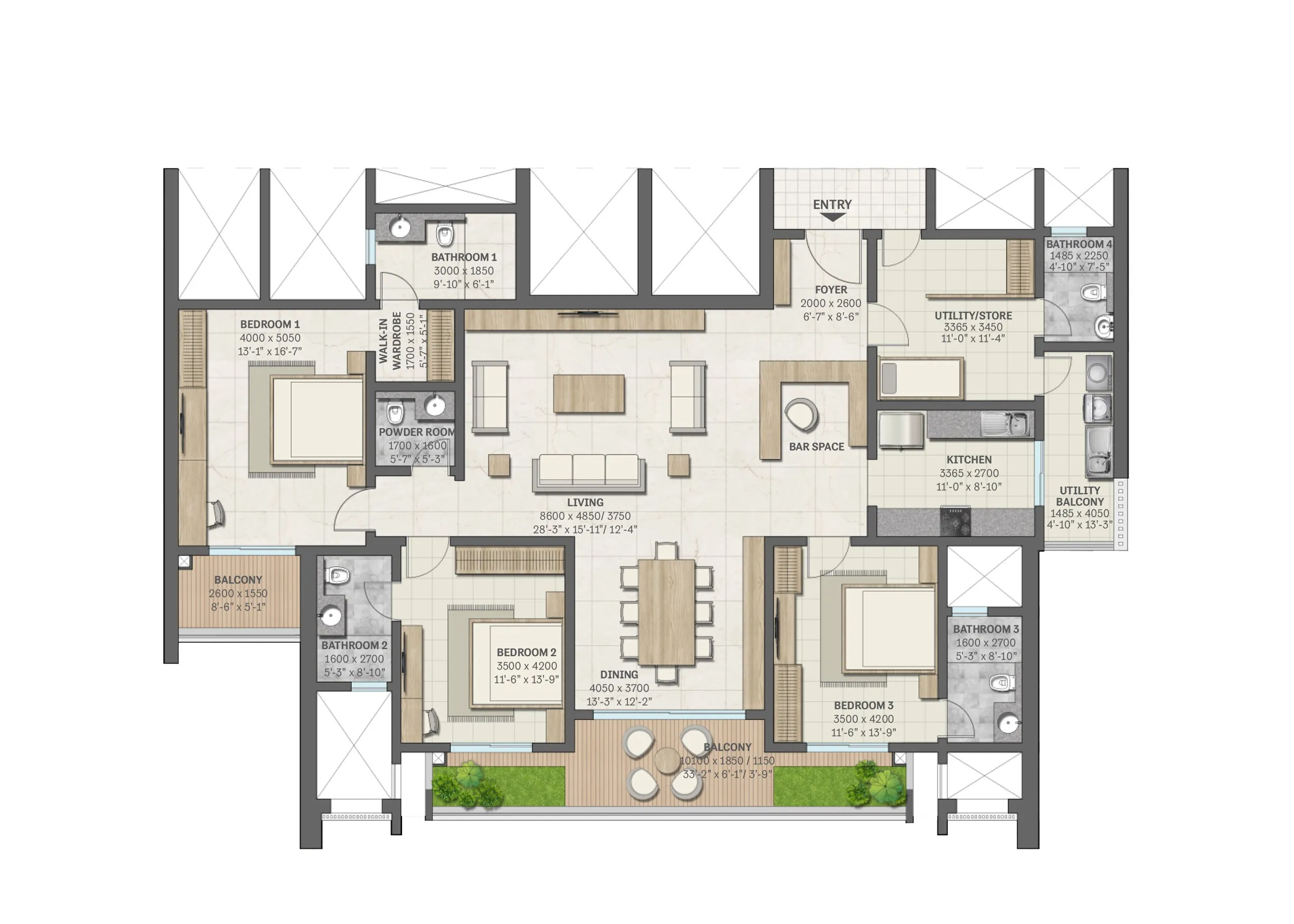 Floor Plan 3 BHK