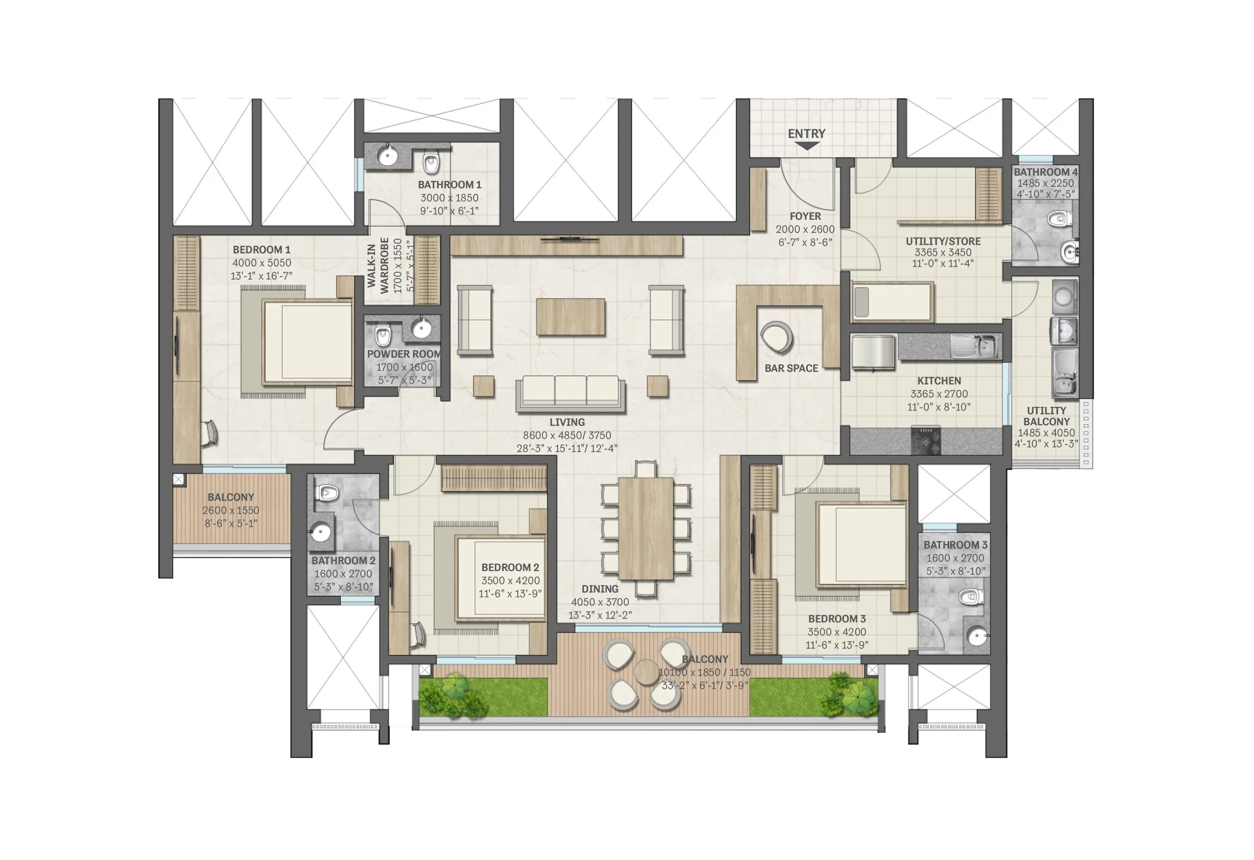 Floor Plan 3 BHK