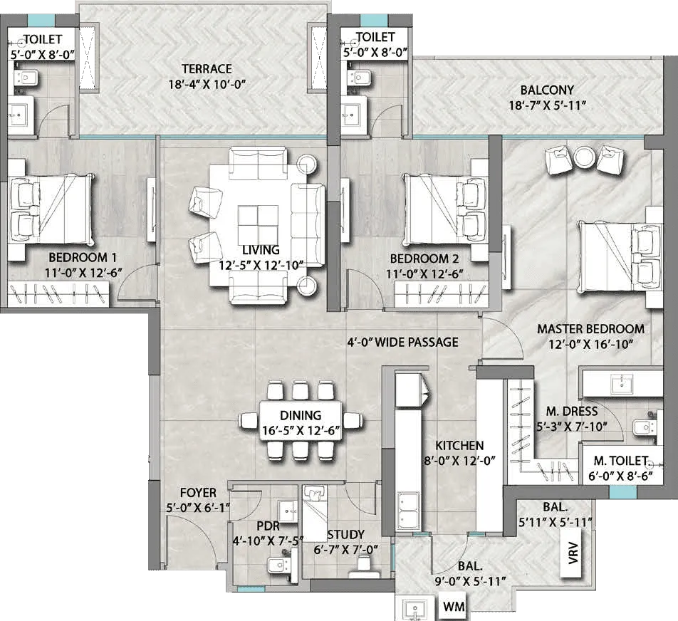 Floor Plan 3 BHK