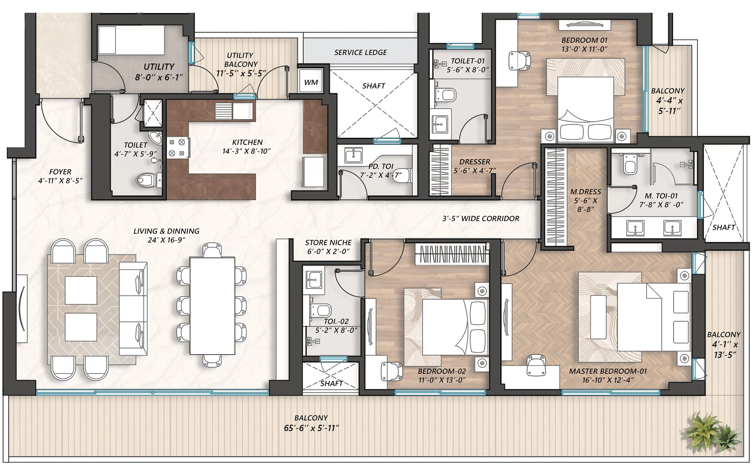 Floor Plan 3 BHK