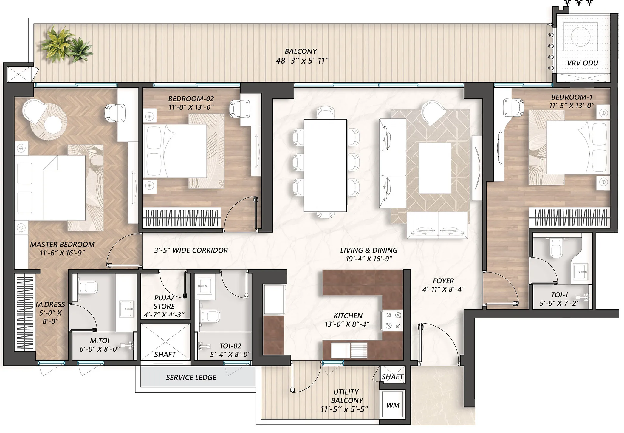 Floor Plan 3 BHK