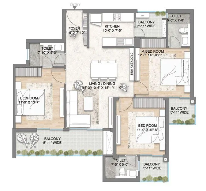 Floor Plan 3 BHK