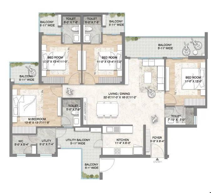 Floor Plan 4 BHK + Utility