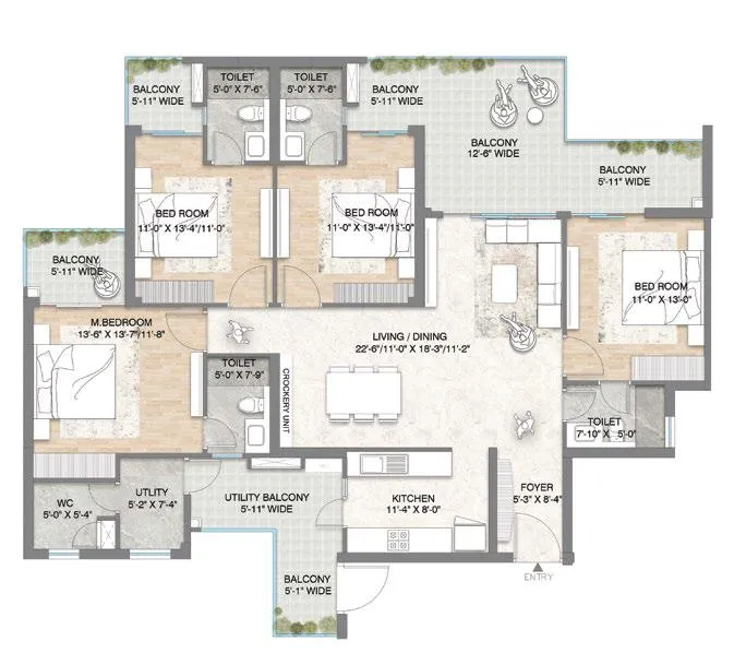 Floor Plan 4 BHK + Utility