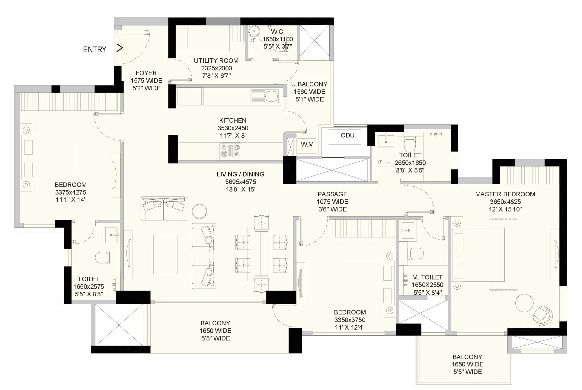 Floor Plan 3 BHK