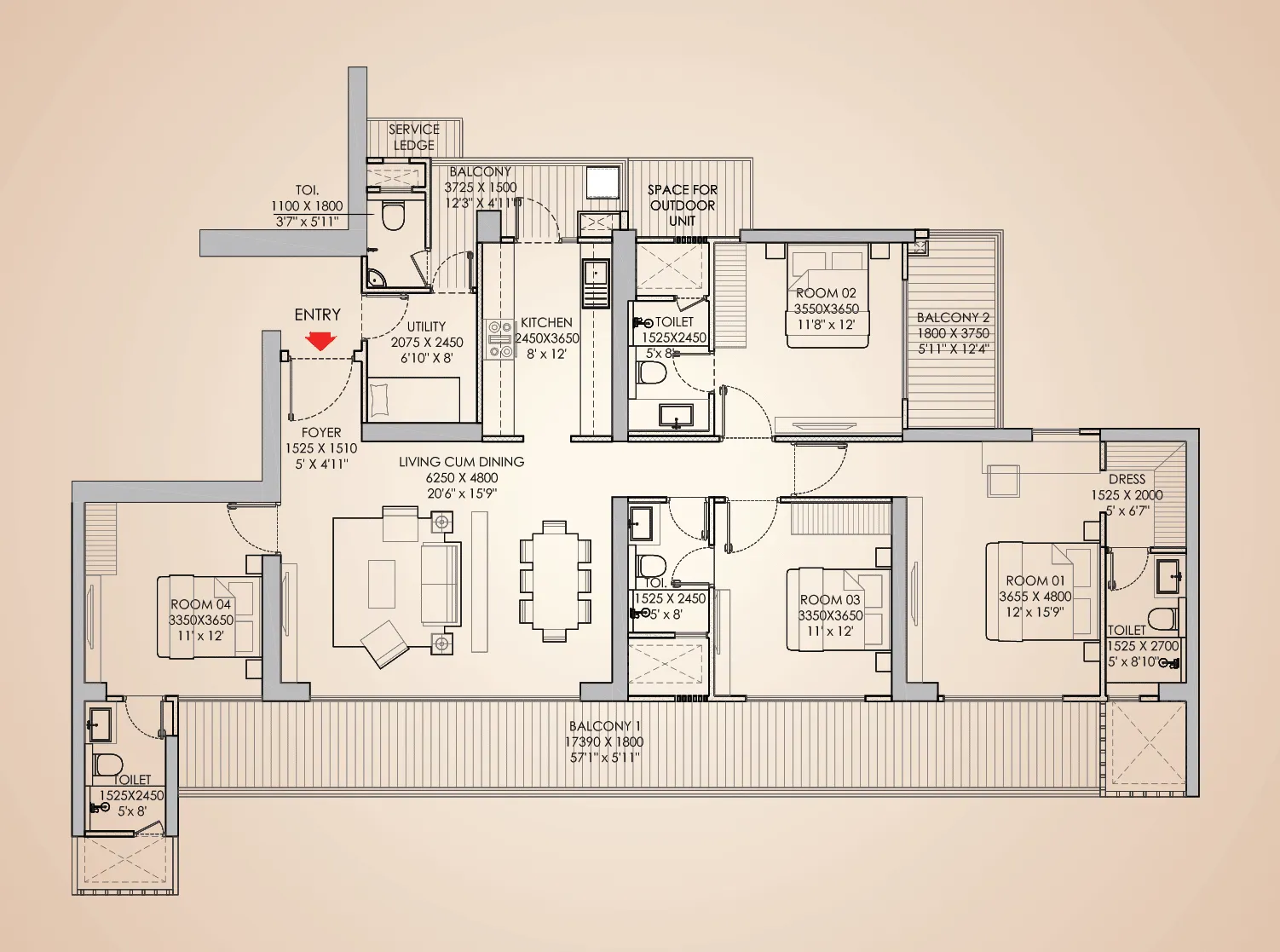 Floor Plan 4 BHK
