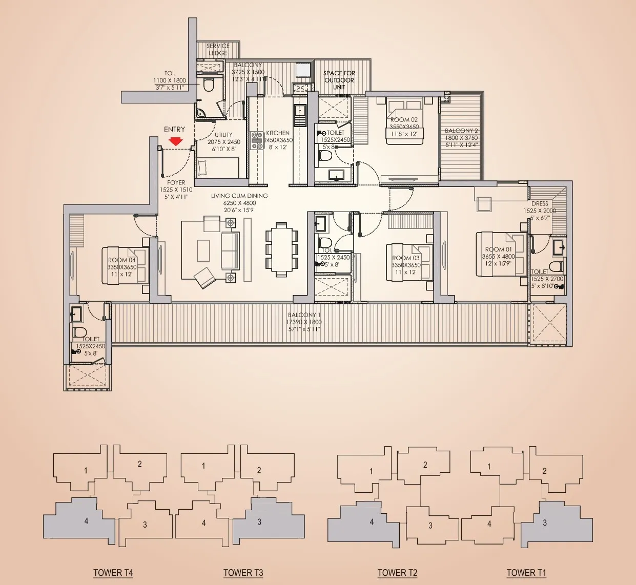 Floor Plan 4 BHK