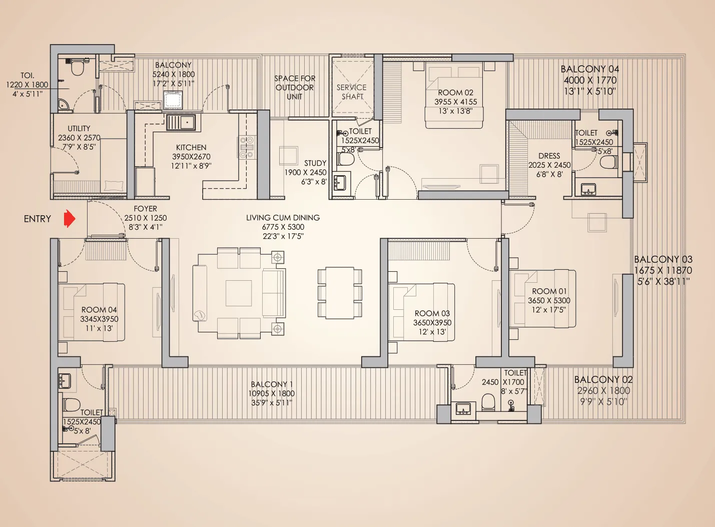 Floor Plan 4 BHK