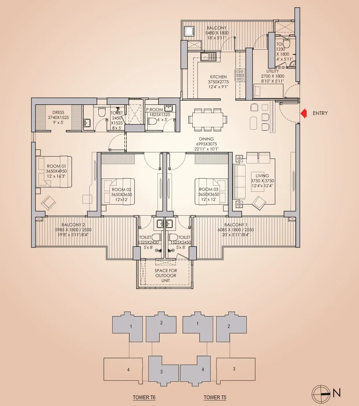 Floor Plan 3 BHK