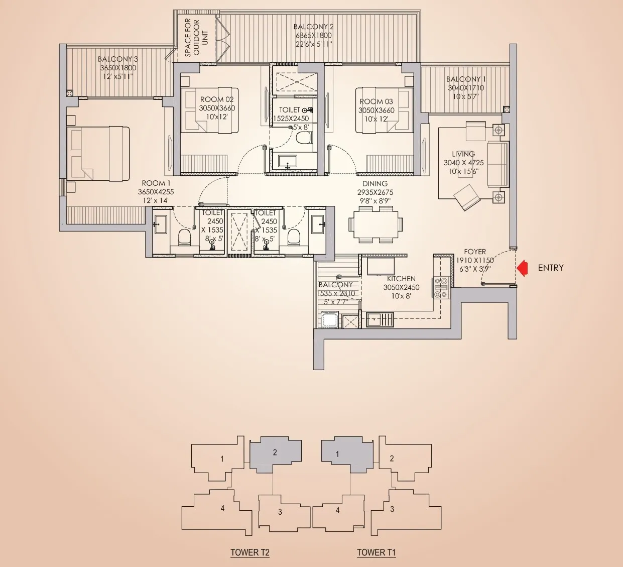 Floor Plan 3 BHK