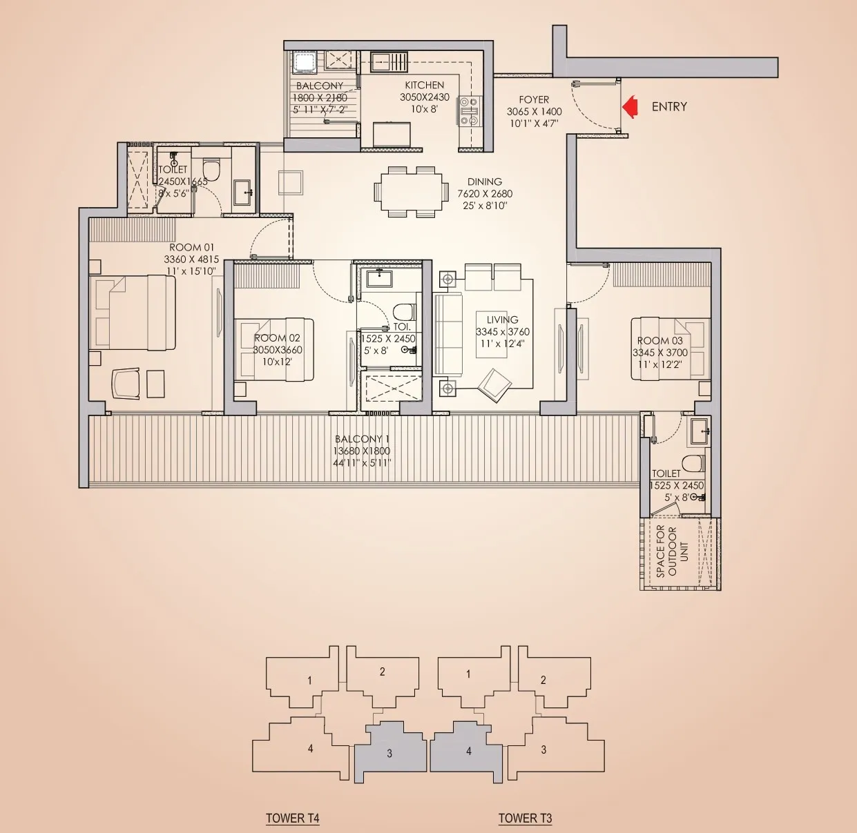 Floor Plan 3 BHK