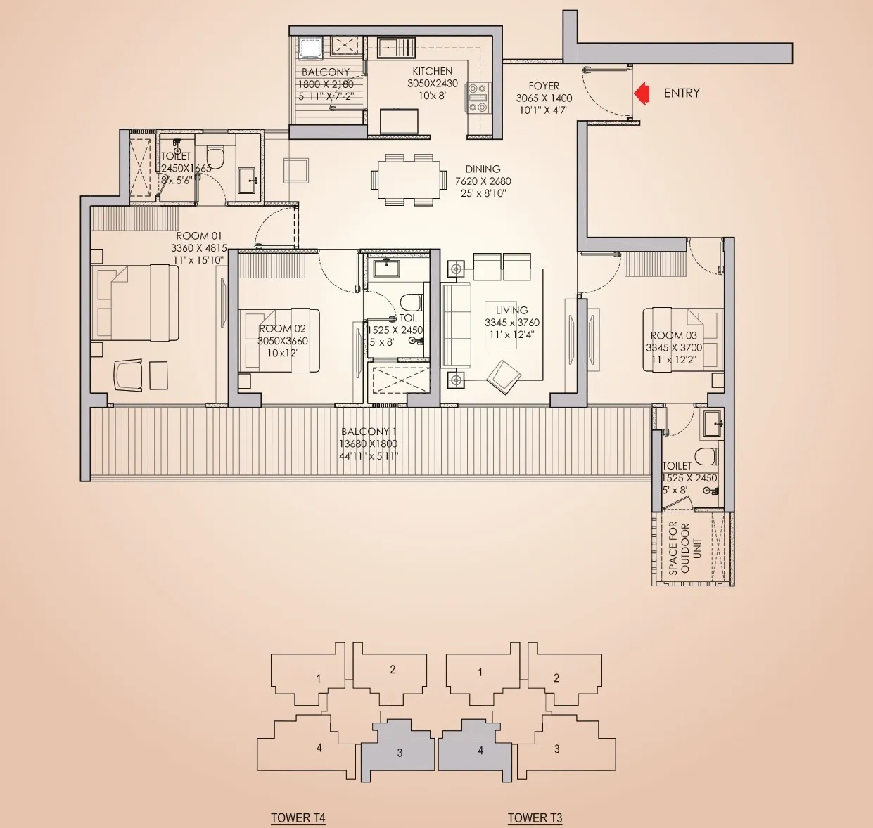 Floor Plan 3 BHK