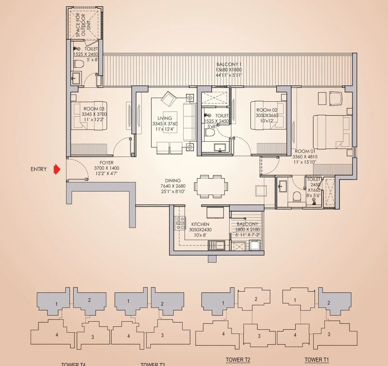 Floor Plan 3 BHK