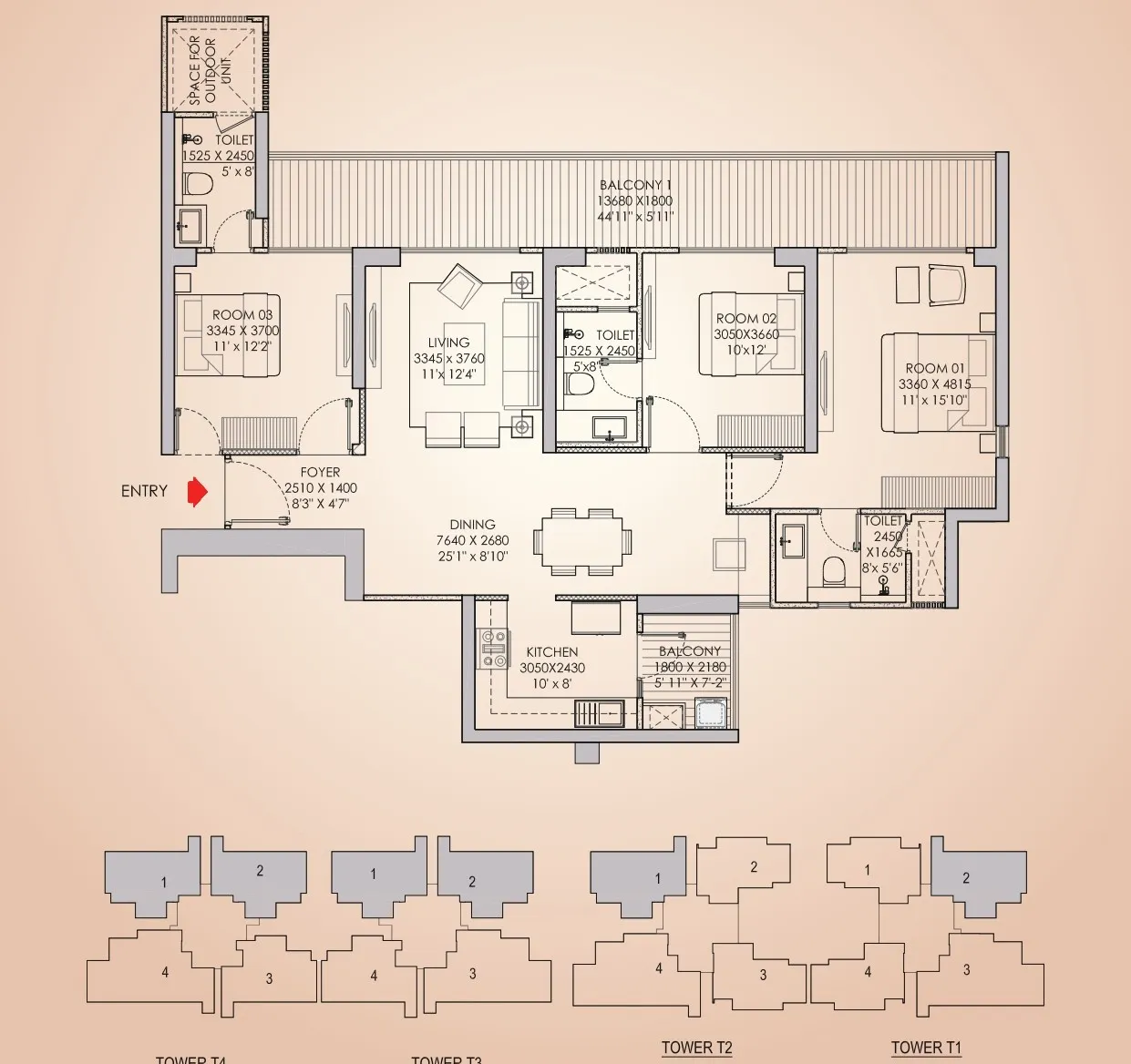 Floor Plan 3 BHK