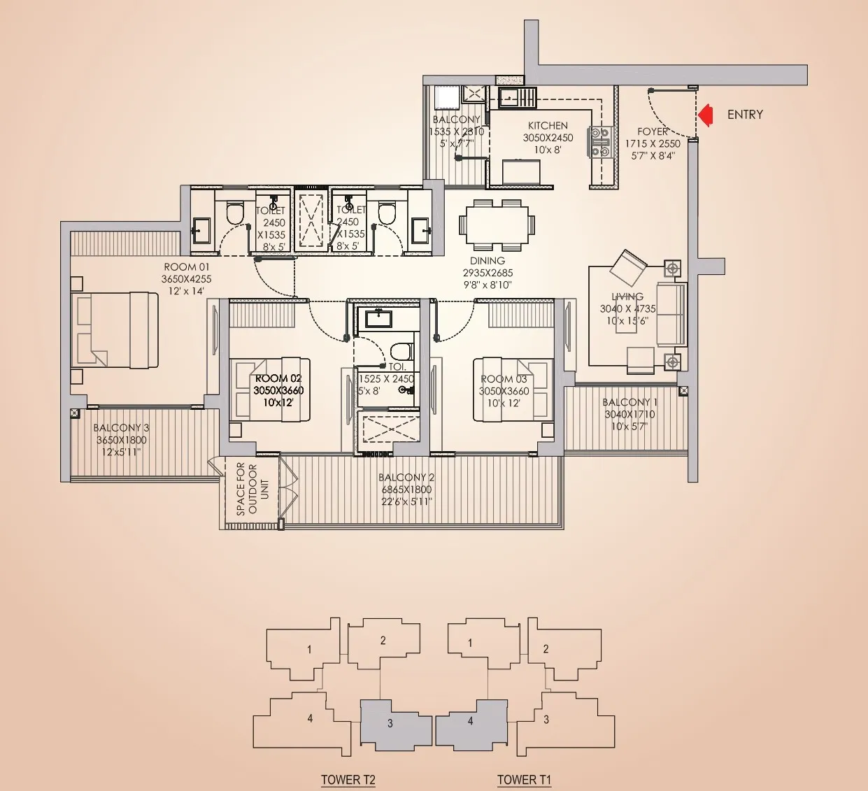 Floor Plan 3 BHK